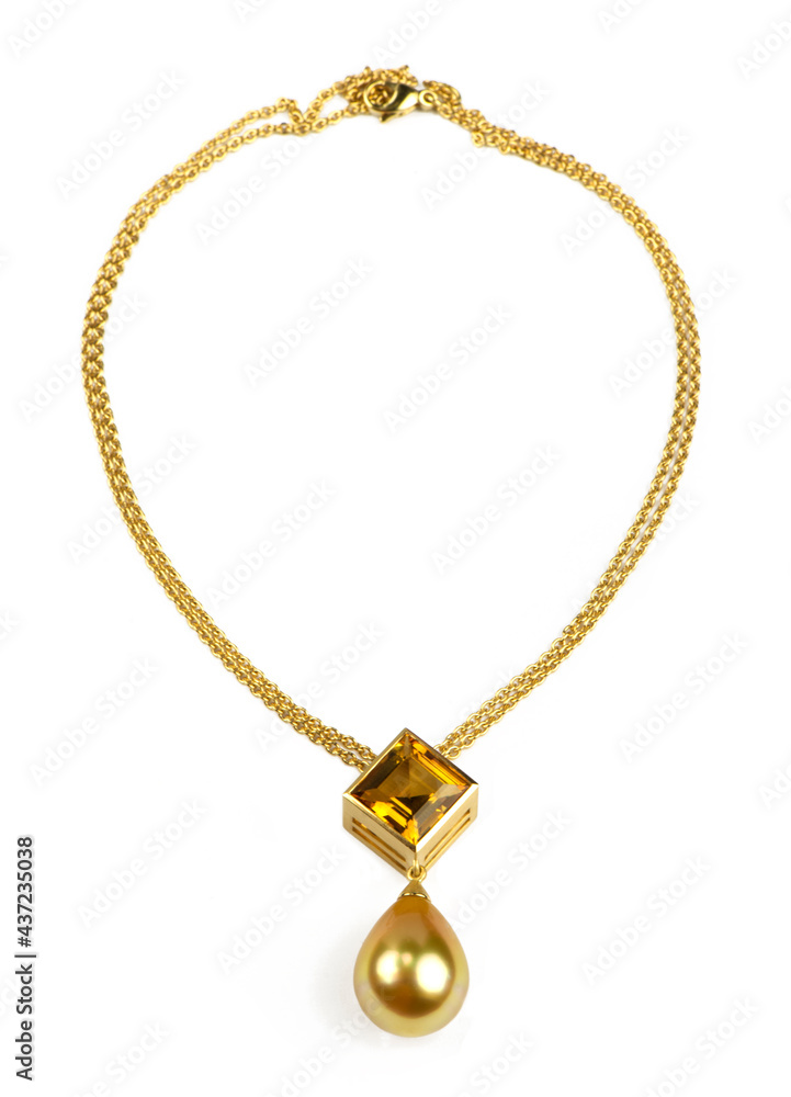 Anhänger Sole aus Gelbgold mit Südseezuchtperle und Citrin aus unserer Werkstatt Anhänger Sole aus Gelbgold mit Südseezuchtperle und Citrin aus unserer Werkstatt