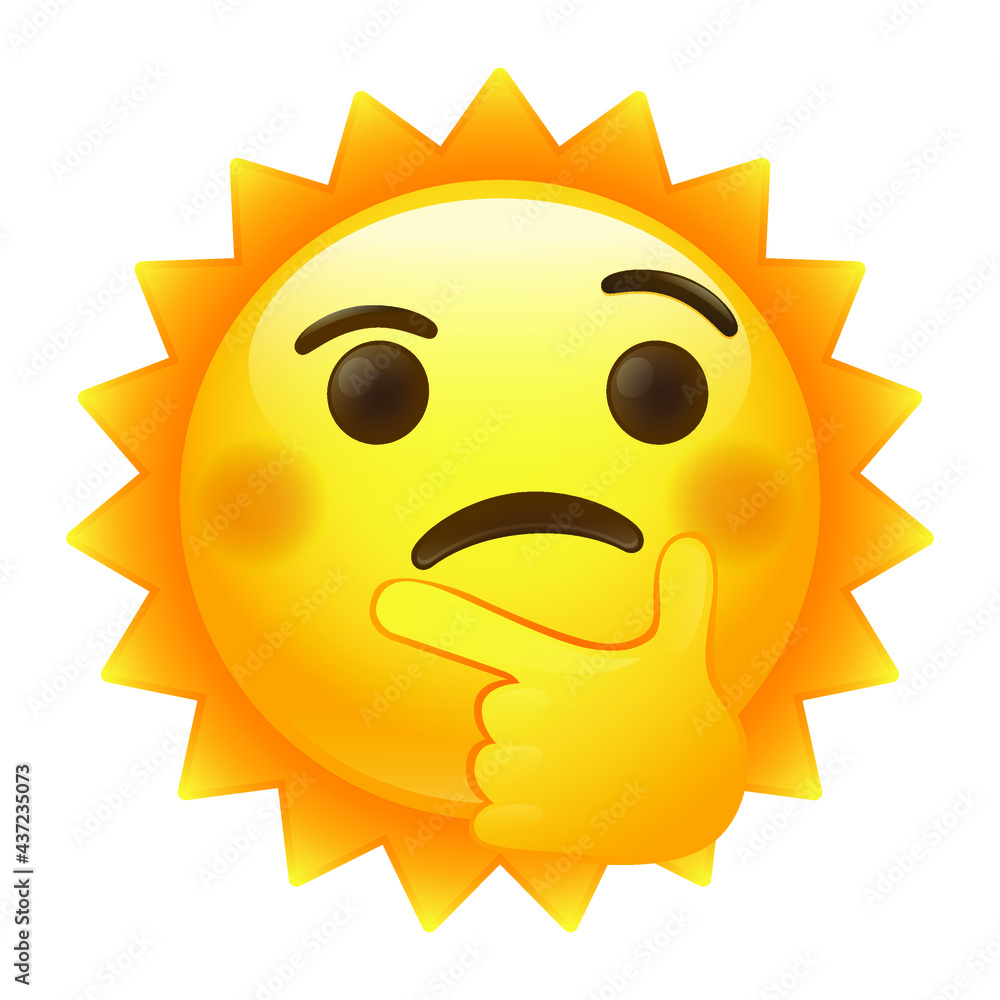 Happy Thinking Sun Emoji. Summer Vacations Icon Symbol. Illustration Face Vector Design Art.