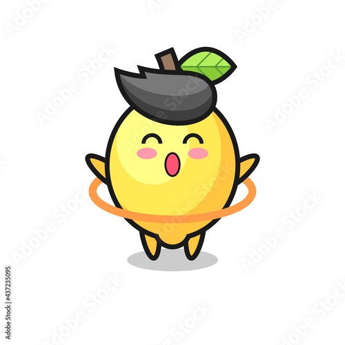 cute lemon cartoon is playing hula hoop