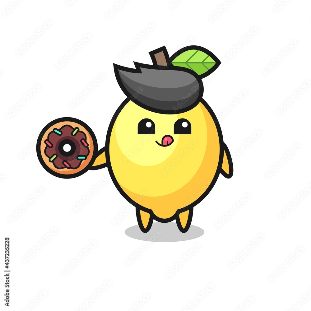 illustration of an lemon character eating a doughnut