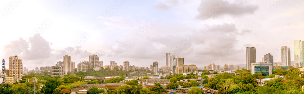 panorama of Mumbai Suburban, with a cloudy sky, Mumbai, India
