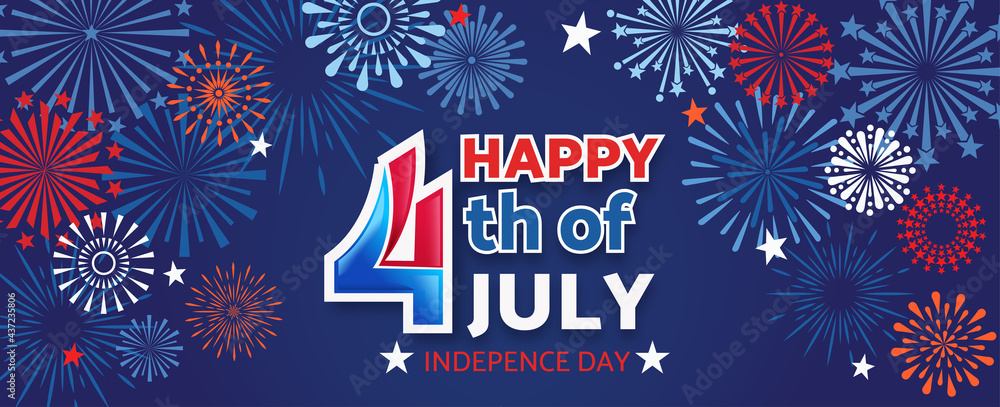 4th July Happy Independence Day holiday banner template with festive fireworks - Vector  illustration