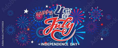 4th July Happy Independence Day holiday banner template with festive fireworks - Vector illustration
