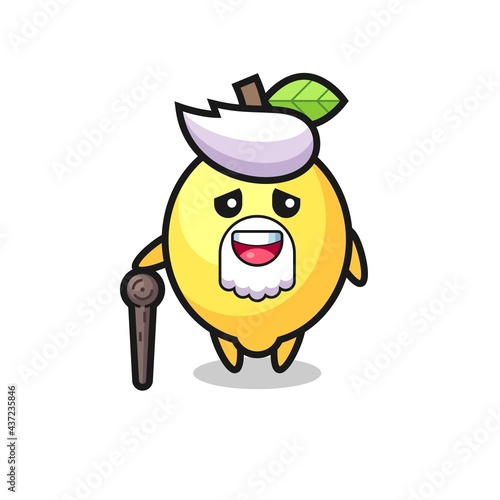 cute lemon grandpa is holding a stick