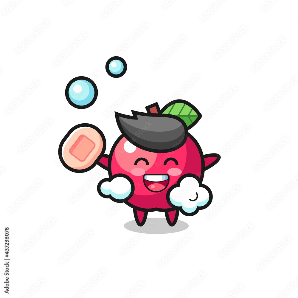 apple character is bathing while holding soap apple character is bathing while holding soap