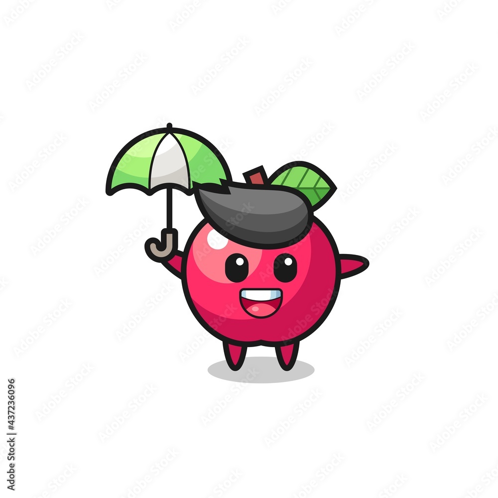 cute apple illustration holding an umbrella