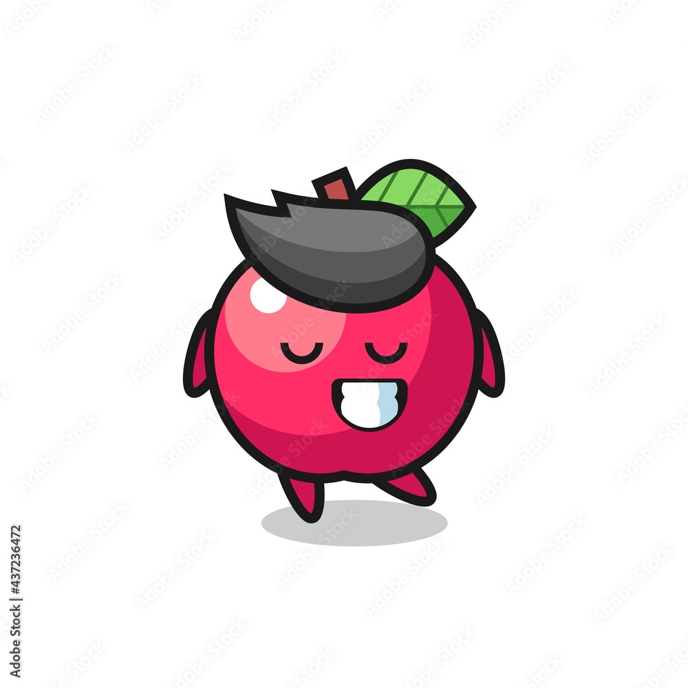 apple cartoon illustration with a shy expression