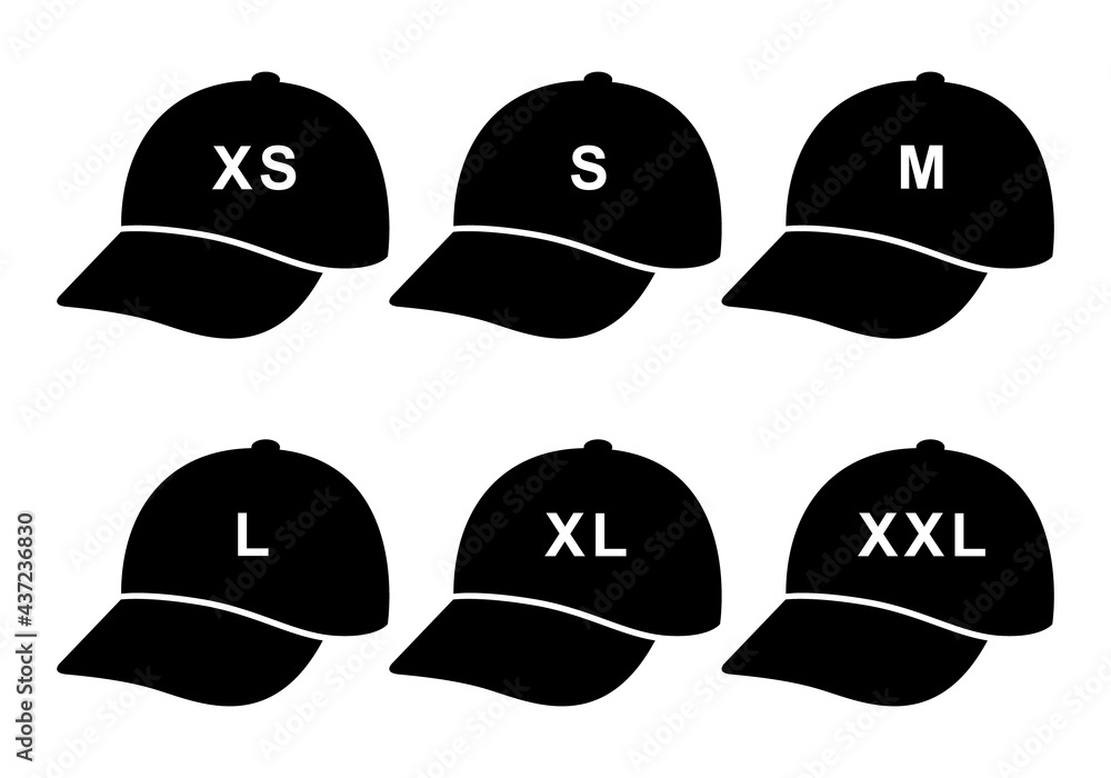 Baseball Cap Icon By Size XS-XXL Vector Baseball Cap Icon By Size XS-XXL Vector