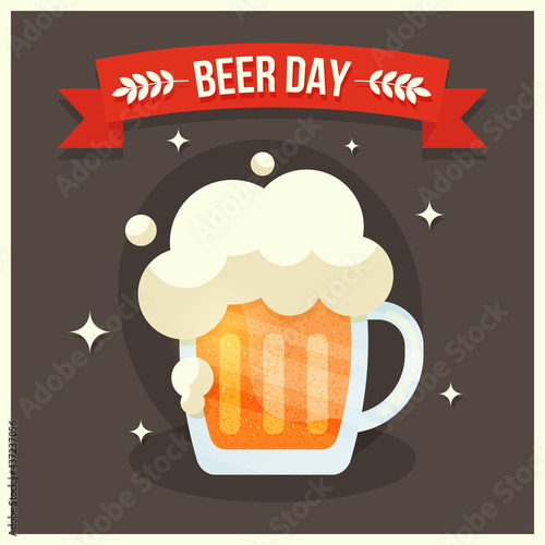 Beer Day banner. A postcard with a beer mug, with an alcoholic drink on a dark background. Greeting card design, Happy Beer day. Modern illustration, logo for the bar