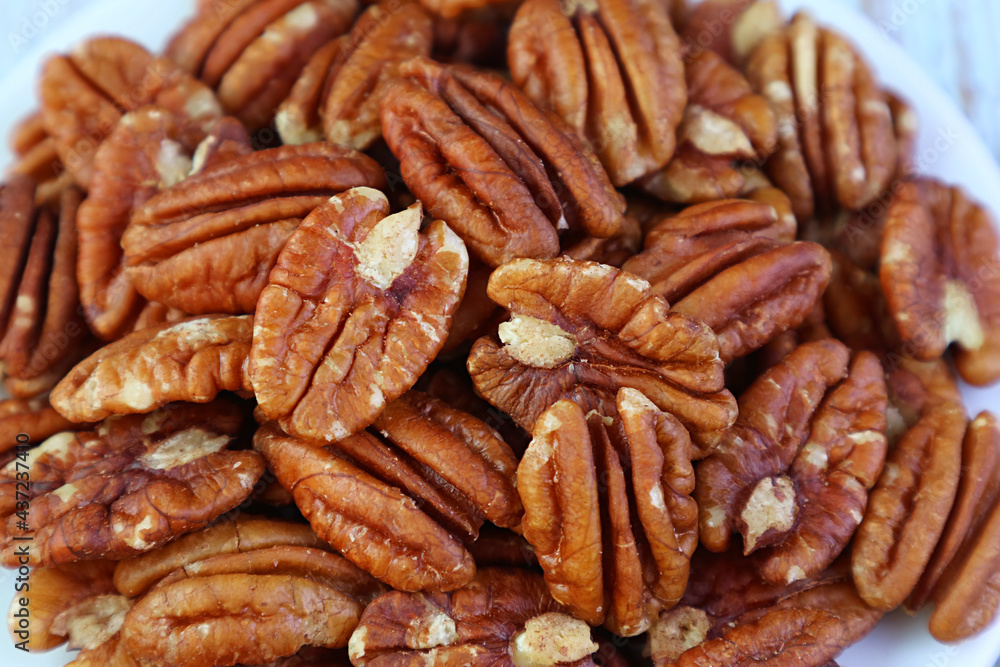 Closeup the Unique Texture of Pecan Nuts Closeup the Unique Texture of Pecan Nuts