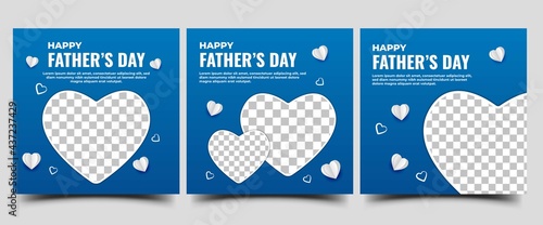 Set of Social media template for father's day. Blue background color with love illustration.