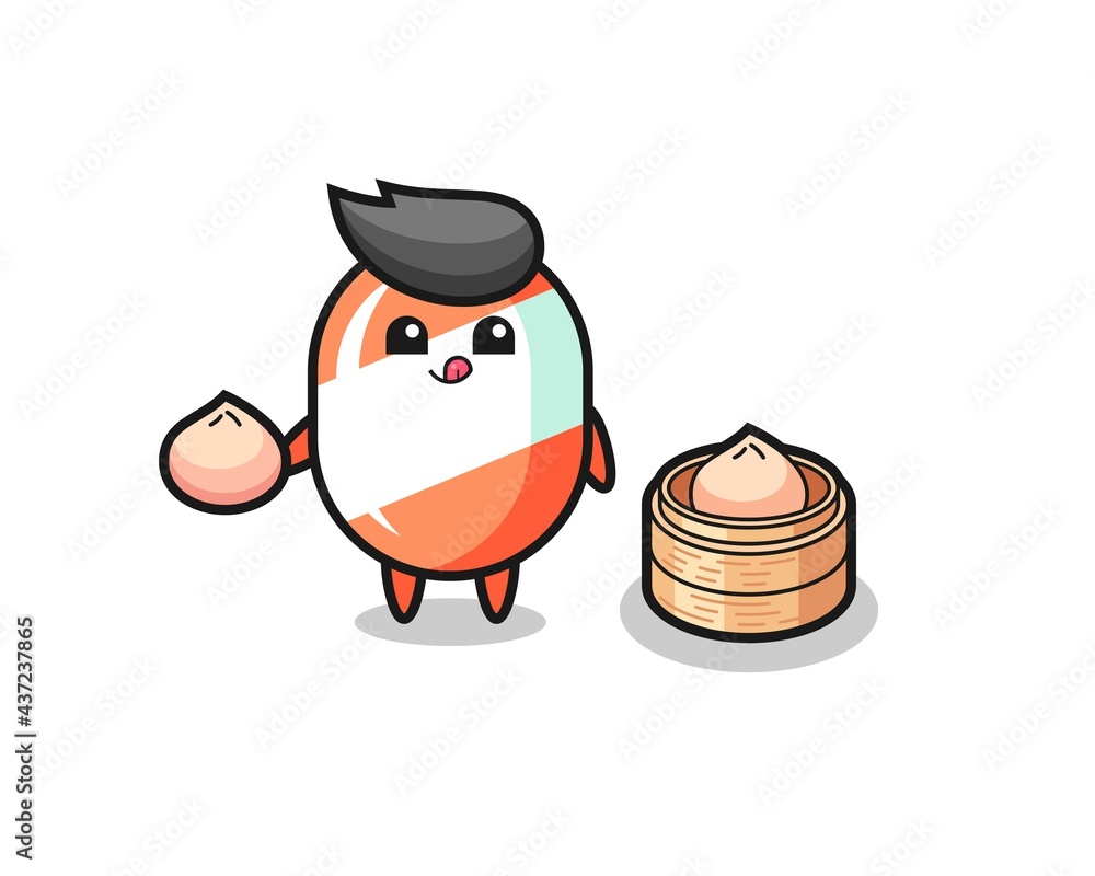 cute candy character eating steamed buns cute candy character eating steamed buns