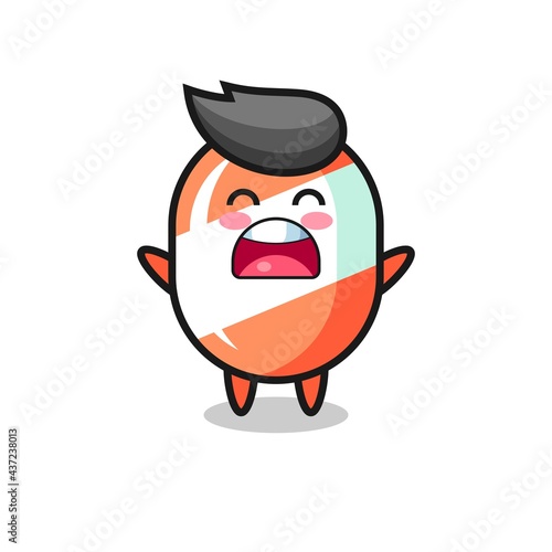 cute candy mascot with a yawn expression
