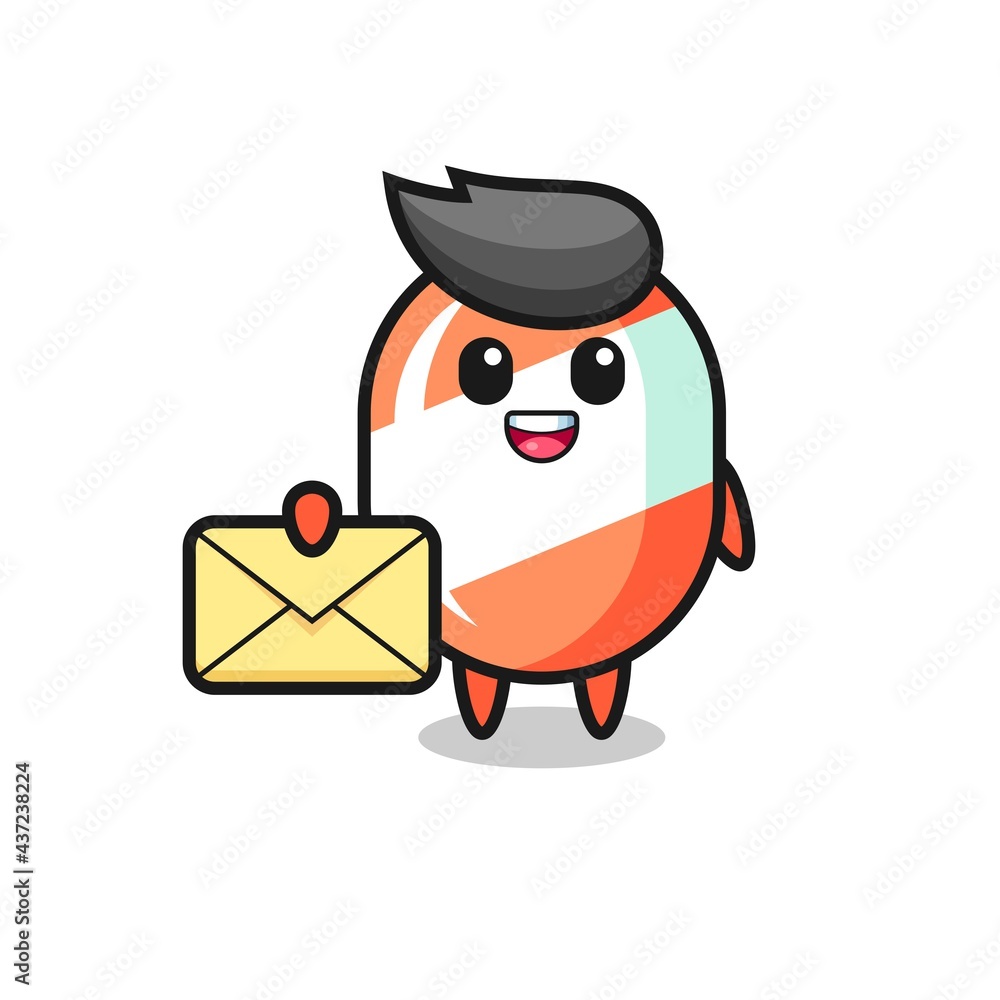 cartoon illustration of candy holding a yellow letter cartoon illustration of candy holding a yellow letter