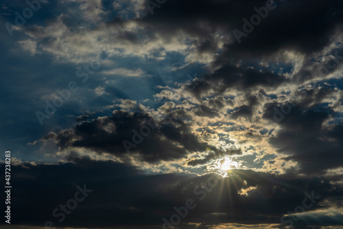 Beautiful sunrise and dramatic clouds on the sky.