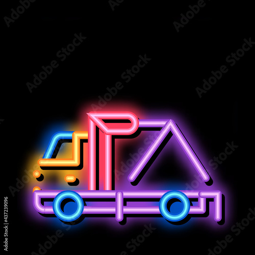 Evacuator Crane neon light sign vector. Glowing bright icon Evacuator Crane sign. transparent symbol illustration