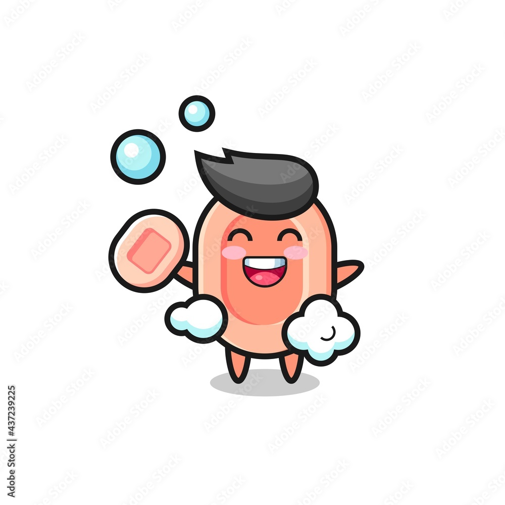 soap character is bathing while holding soap soap character is bathing while holding soap