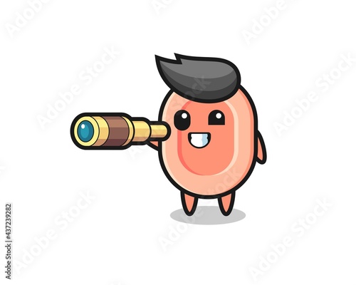 cute soap character is holding an old telescope