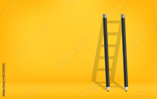 Pencils with shadow of ladder background, Stair of challenge to achieve business success concept