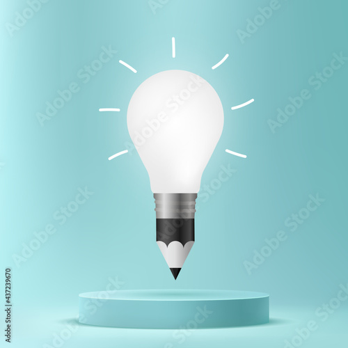 Pencil drawing light bulb on podium, Creative ideas concept background