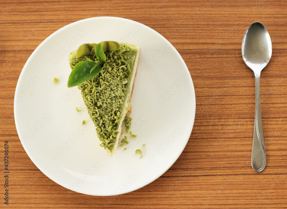 green tea cheesecake dessert on white dish green tea cheesecake dessert on white dish