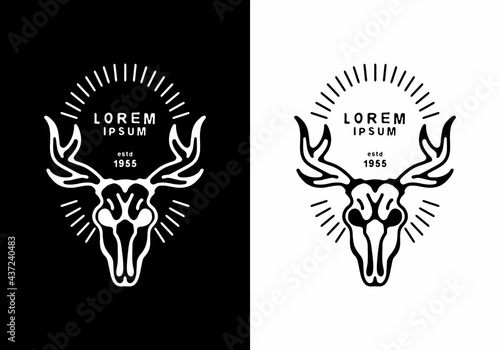 Black and white line art of skeleton deer with horn