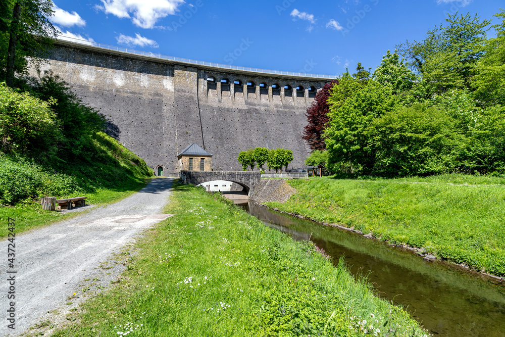 dam of the Aggertalsperre, a storage reservoir near Gummersbach, Germany