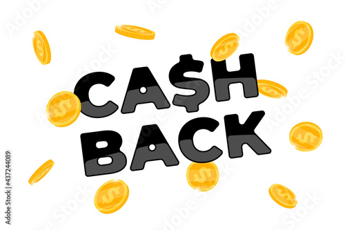 Cashback loyalty program concept. Returned falling coins to bank account banner design template. Refund money service poster. Bonus cash back dollar symbol on white background vector illustration