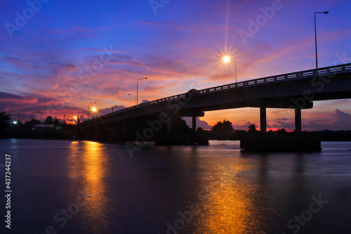 Bridge over the river in the evening with beautiful sky