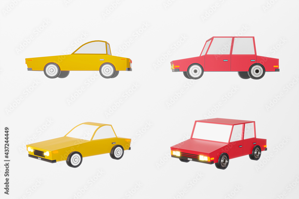 3D image cartoon low polygon car isolate white background - 3D render
