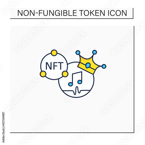 Work ownership color icon. Music. Copyright.Control intellectual property in creative environment. Digitalization concept. Isolated vector illustration