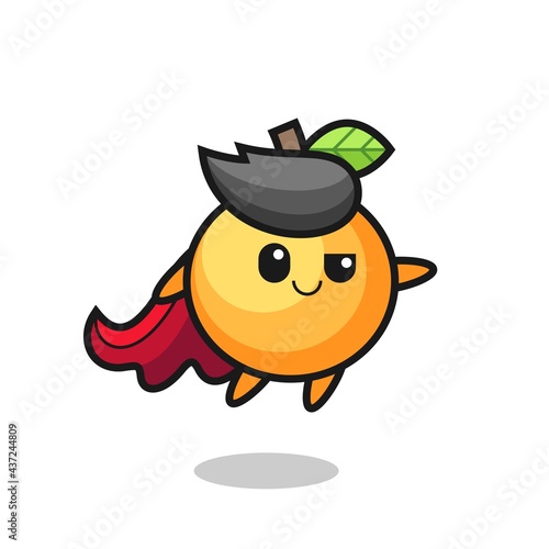 cute orange fruit superhero character is flying
