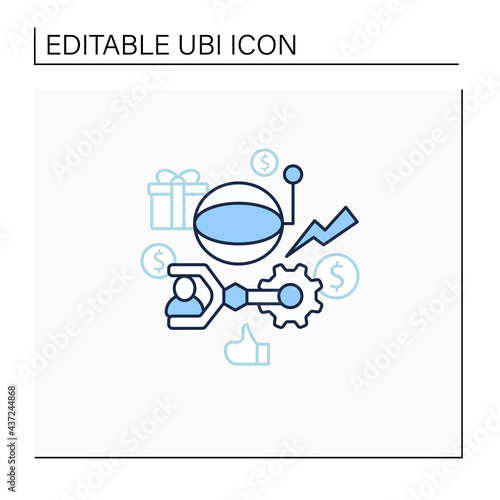 Technological unemployment line icon.Fighting against technologization and automation enterprises. Jobs loss. Universal basic income concept. Isolated vector illustration.Editable stroke