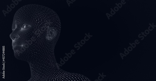 Composition of human bust formed with binary coding on black background