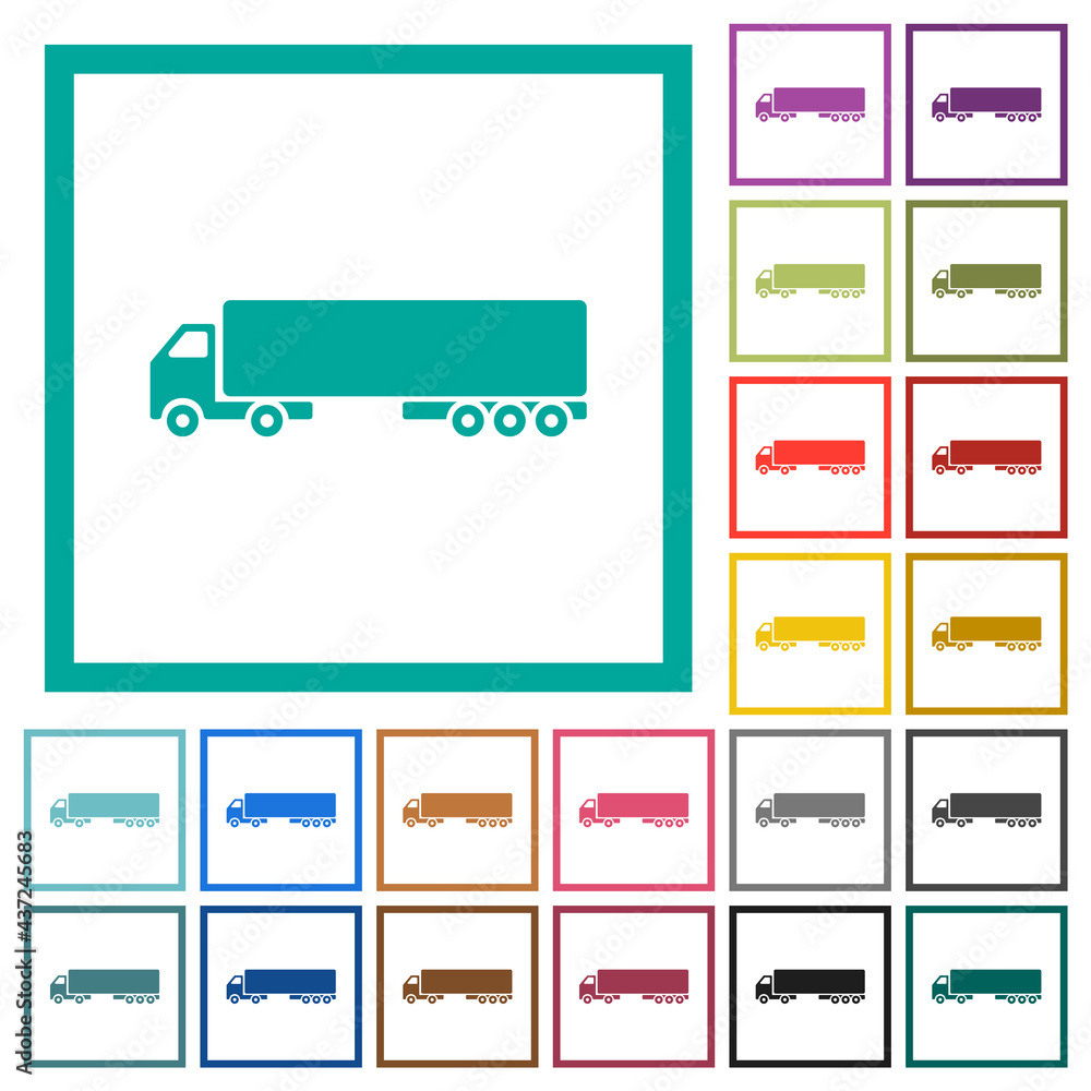 Camion flat color icons with quadrant frames Camion flat color icons with quadrant frames