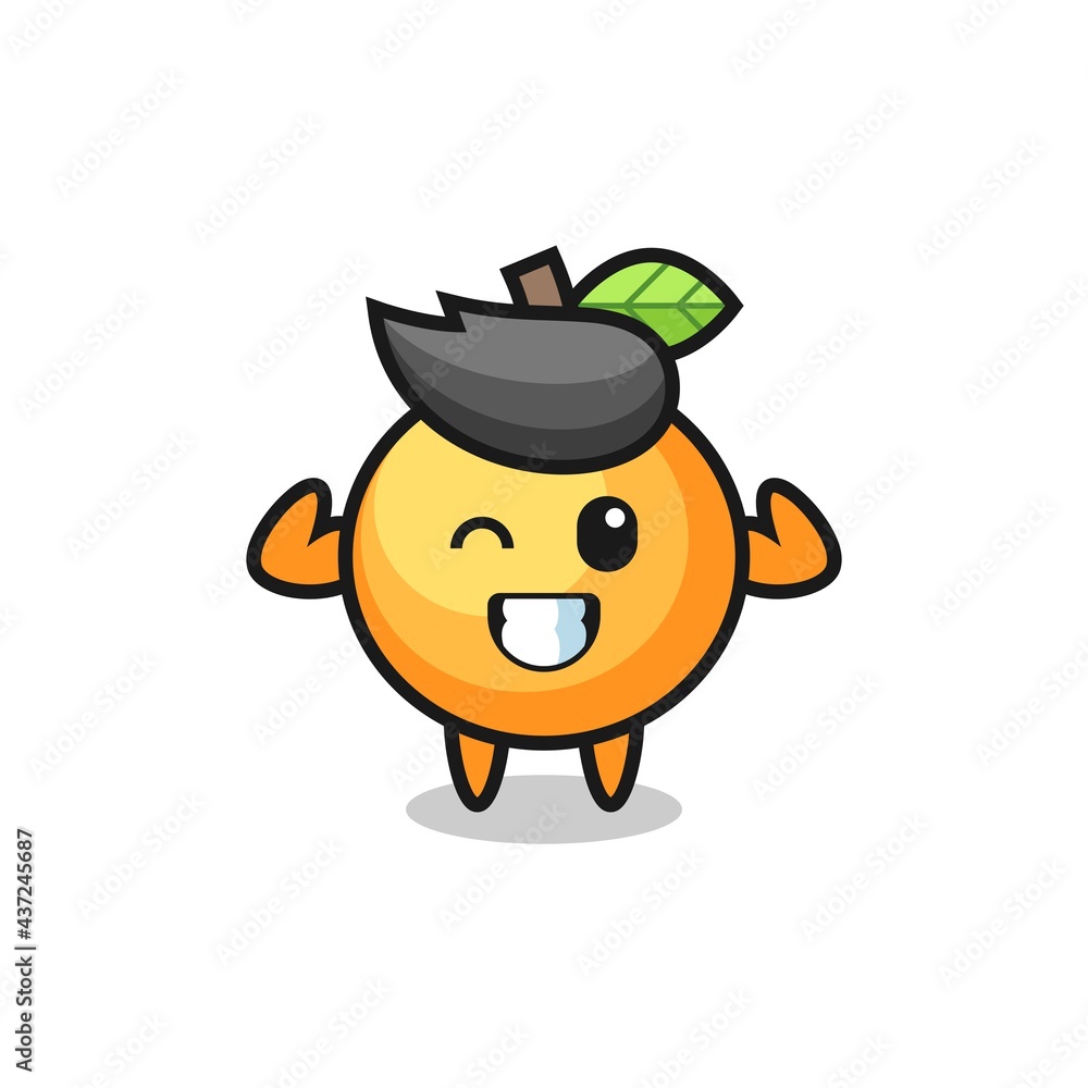 the muscular orange fruit character is posing showing his muscles the muscular orange fruit character is posing showing his muscles