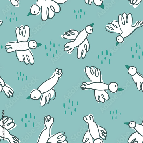White flying birds childish vector seamless pattern - for kids fabric  wrapping  textile  wallpaper  background.