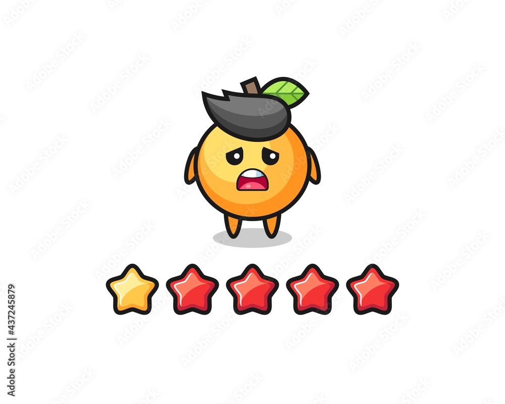 the illustration of customer bad rating, orange fruit cute character with 1 star the illustration of customer bad rating, orange fruit cute character with 1 star