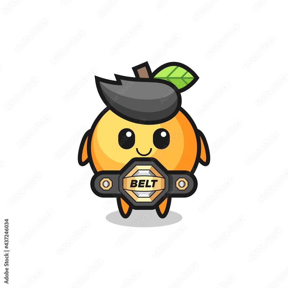 the MMA fighter orange fruit mascot with a belt