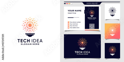 Creative tech idea logo with dot and line art style. Logo icon for technology and business card design. Premium Vector