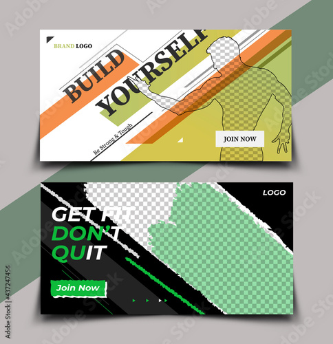 Gym, fitness, yoga, training social media post and web banner promotional template design vector