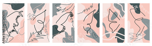 Set pink and nude stories highlights covers outline a butterfly, diamond, hand and key.