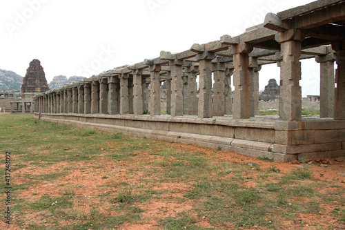 Pillared stone corridor near Vijaya vitthala Temple, Hampi, Karnataka, India, Asia photo