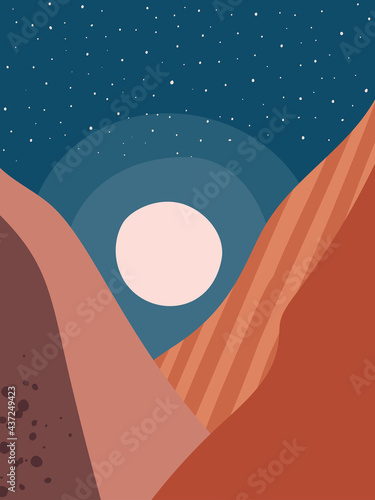 Abstract eigentijds esthetisch landschap, Boheemse moderne achtergrond, minimalistisch wanddecor voor posters, banners, lay-outs. Vector illustratie.