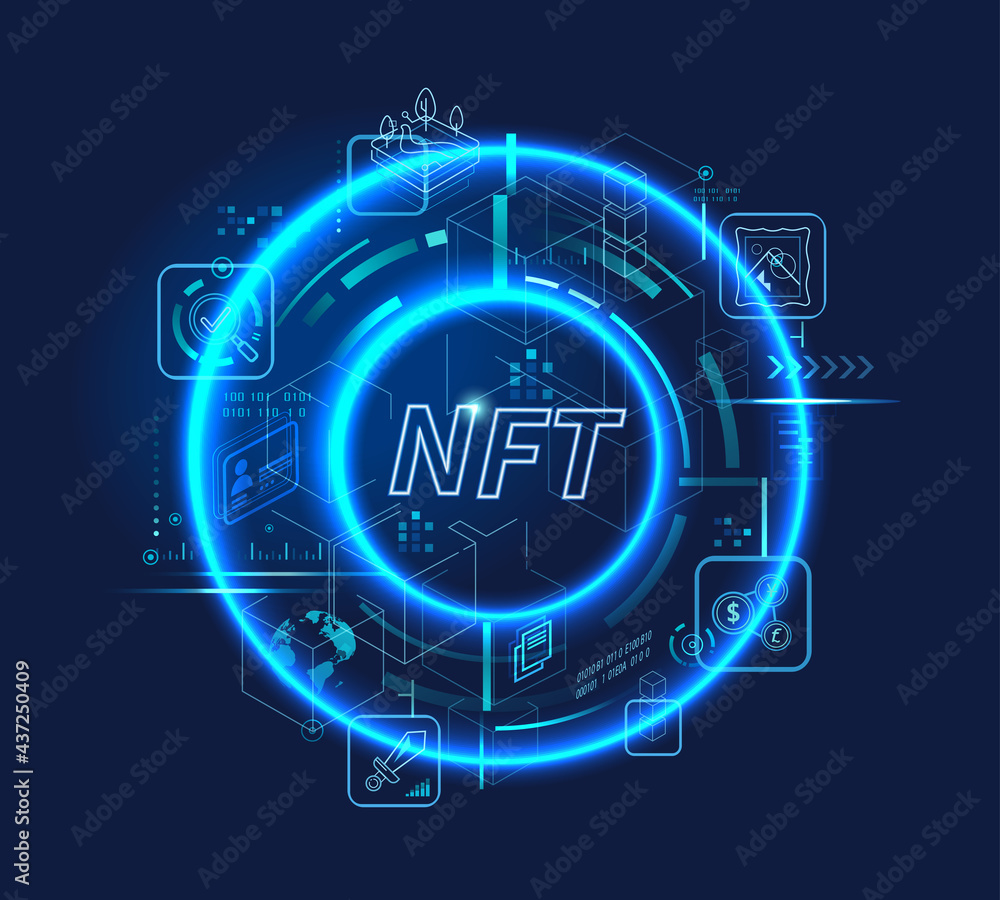Φωτογραφία NFT non fungible tokens banner logo for business technology, cryptocurrency, blockchain, unique digital items, crypto art and digital asset