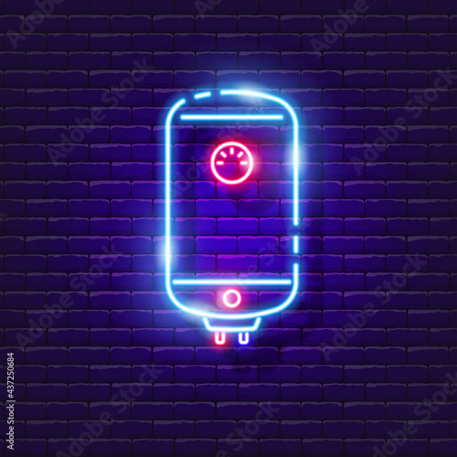 Boiler for heating water neon sign. Vector illustration for design. Home Appliances. Electric water heater.