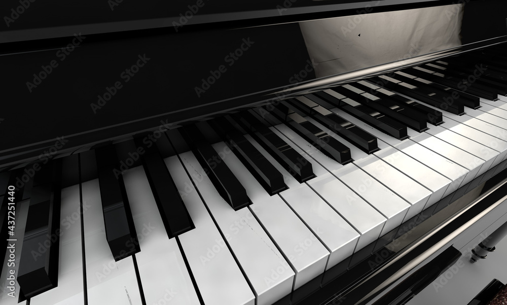White and black piano keys. 3D visualization White and black piano keys. 3D visualization