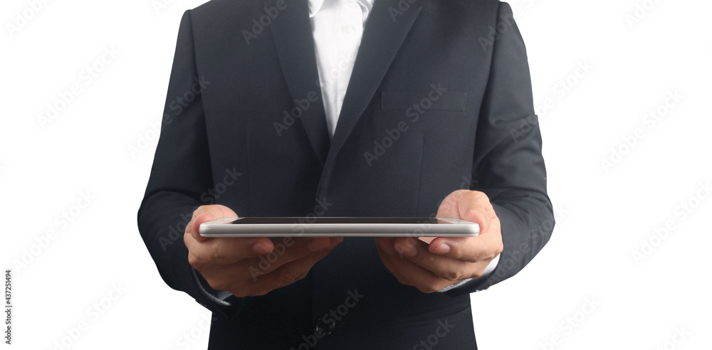 Hands holding tablet touch computer gadget