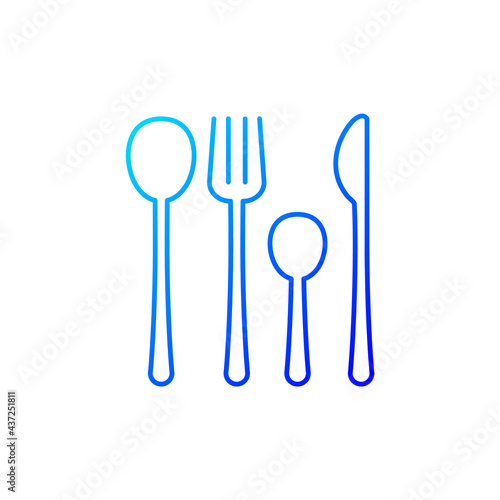 Forks, knives and spoons gradient linear vector icon. Dinner accessories for eating at home. Kitchen equipment. Thin line color symbols. Modern style pictogram. Vector isolated outline drawing