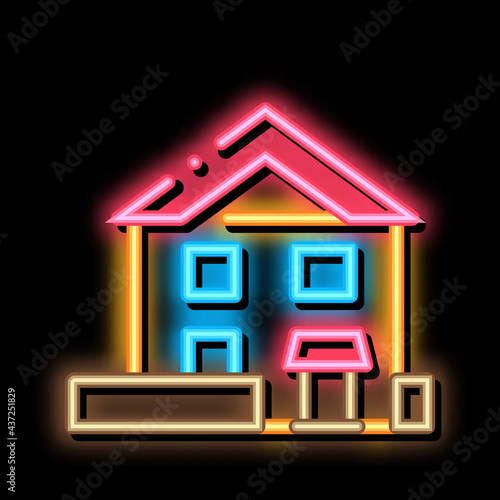House Building neon light sign vector. Glowing bright icon House Building sign. transparent symbol illustration photo